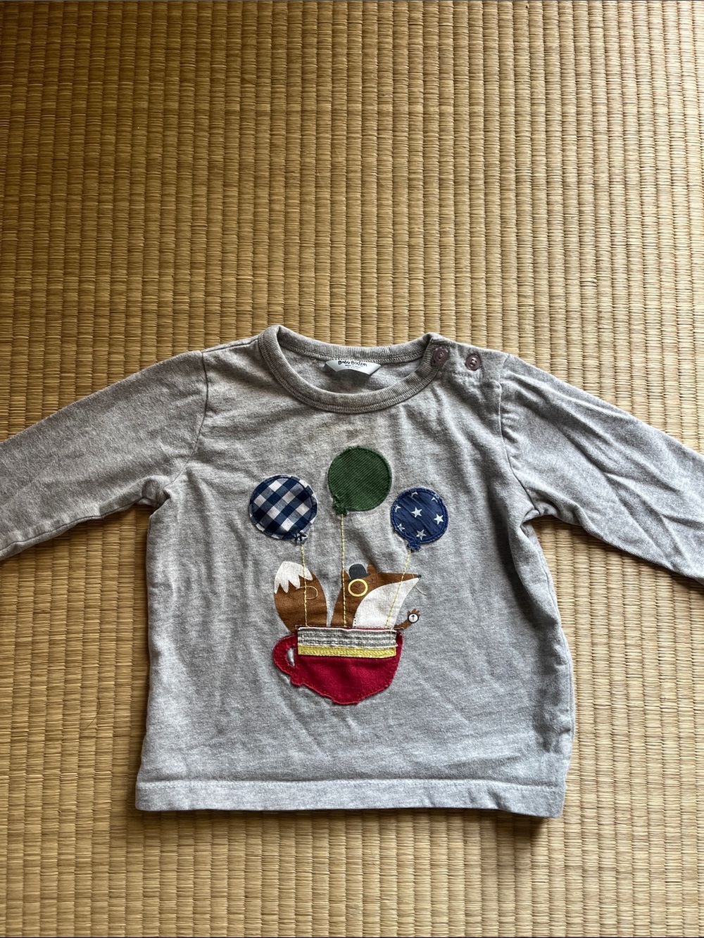 Baby Boden Grey Long-Sleeve Shirt with Balloon Fox Appliqués